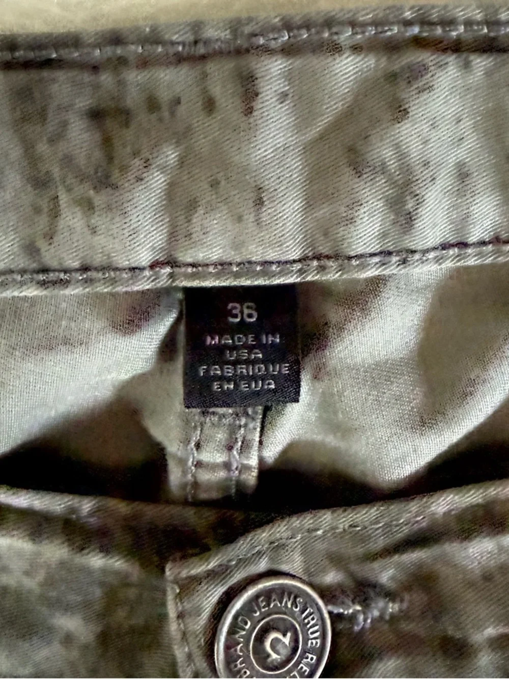 True Religion Vinny Tie Dye Camo Jeans Size 36 Made in USA Button Fly